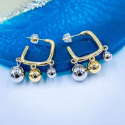 Glossy Balls Two Tone 18K Gold Anti Tarnish Hoop Bali Earrings for Women