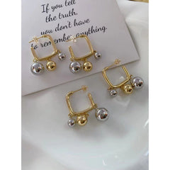 Glossy Balls Two Tone 18K Gold Anti Tarnish Hoop Bali Earrings for Women