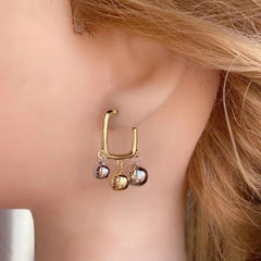 Glossy Balls Two Tone 18K Gold Anti Tarnish Hoop Bali Earrings for Women