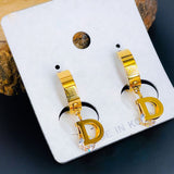 Letter D Cubic Zirconia Rose Gold Stainless Steel Hoop Drop Earring for Women