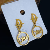 Letter Dior CD Rose Gold Stainless Steel Dangler Drop Earring for Women