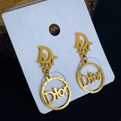 Letter Dior Cd Rose Gold Stainless Steel Dangler Drop Earring