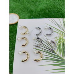 Dainty Pearl 18K Gold Needle Hoop Earring for Women