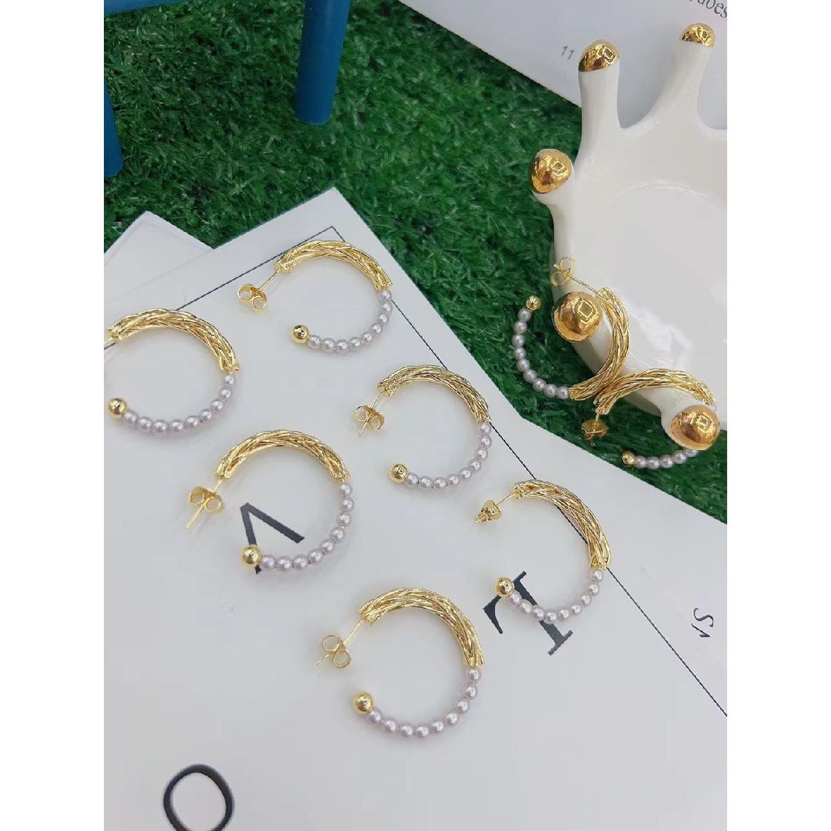 Pearl Wire 18K Gold Hoop Earring Pair for Women