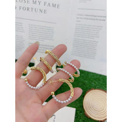 Pearl Wire 18K Gold Hoop Earring Pair for Women