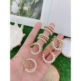 Triple Layer Pearl Glossy 18K Gold Beads Hoop Bali Earring for Women