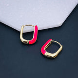 Enamel 18K Gold Copper Rectangle Hoop Stud Earring for Women
