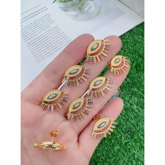 Eyelash Evil Eye Colorful Etched 18K Gold Stud Earring for Women