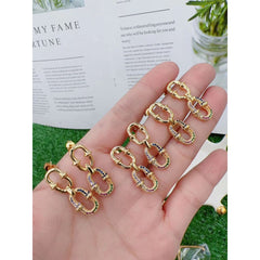 Rainbow Multi Color Dual Links Geometric 18K Gold Dangling Earring for Women