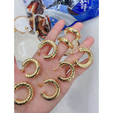 Honeycomb Beaten Glossy 18K Gold Hoop Earring for Women