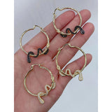 Snake Black Cubic Zirconia 18K Gold Copper Hoop Earring for Women