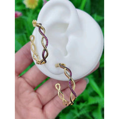 Twisted Wavy Curly Blue Cubic Zirconia 18K Gold Hoop Earring for Women