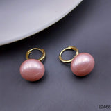 Baby Pink Button Pearl 18K Gold Drop Hoop Bali Earring for Women
