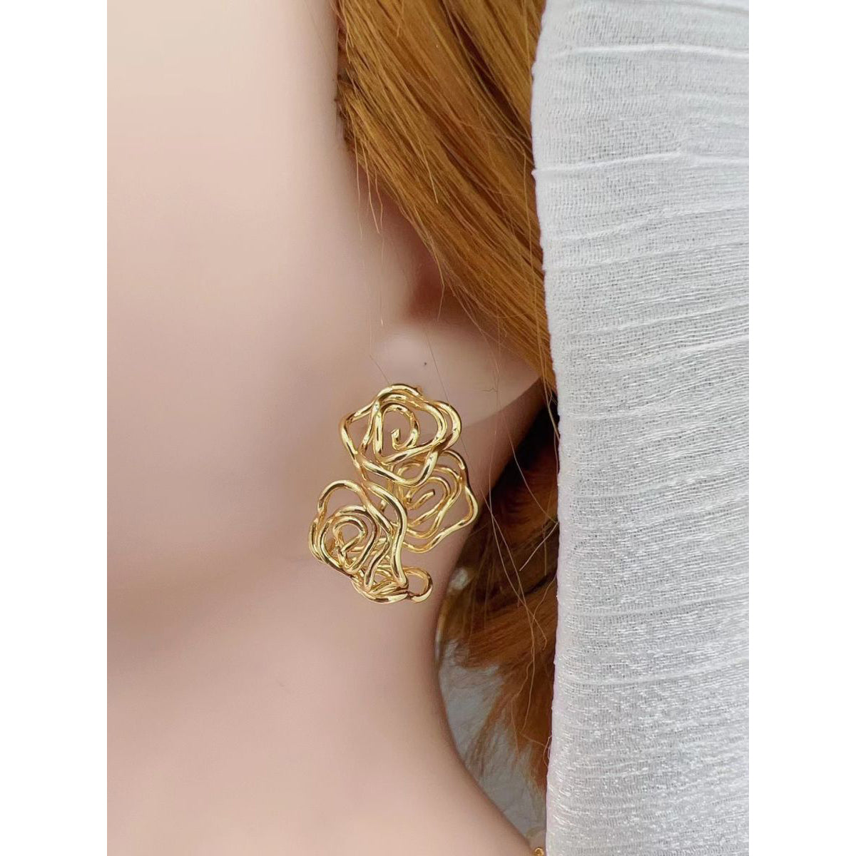 Curly Rose Twisted Copper 18K Gold Hoop Earring for Women