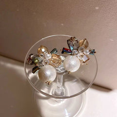Floral Crystal Beads Pearl Copper Multicolor Gold Stud Earring for Women