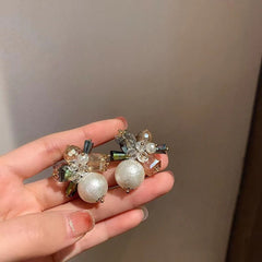 Floral Crystal Beads Pearl Copper Multicolor Gold Stud Earring for Women