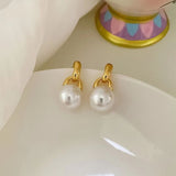 Simple Pearl Glossy 18K Gold Copper Stud Drop Earring for Women