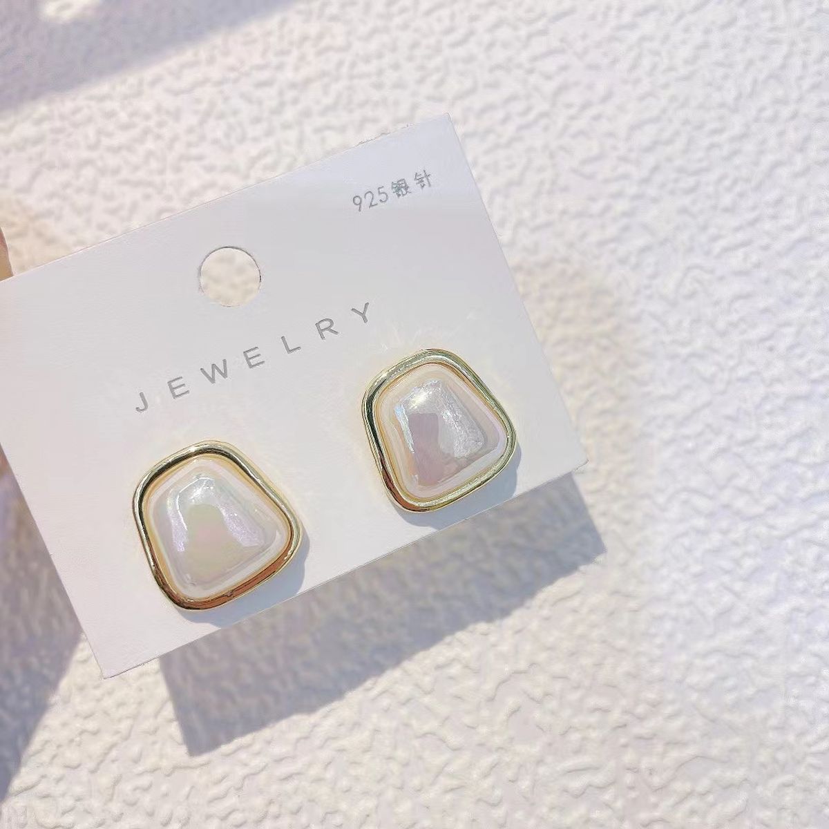trapezoid Shape Pearl 18k Gold Copper Stud Earring for Women