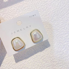 trapezoid Shape Pearl 18k Gold Copper Stud Earring for Women