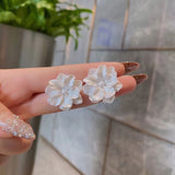 White 3D Flower Acrylic Gold Stud Earring for Women