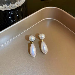 Round Drop Pearl Copper 18K Gold Dangling Drop Earring for Women