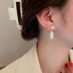 Round Drop Pearl Copper 18K Gold Dangling Drop Earring for Women