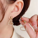 Heart Love Pearl CZ 18k Gold Dangling Earring for Women