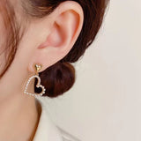 Heart Love Pearl CZ 18k Gold Dangling Earring for Women