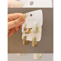 White Enamel Square 18k Gold Copper Stud Hoop Earring for Women