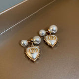 Heart Love CD Copper 18K Gold Pearl Stud Drop Earring for Women