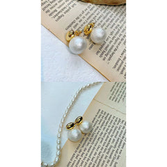 Pearl Copper 18K Gold Button Stud Drop Earring for Women