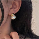 Pearl Copper 18K Gold Button Stud Drop Earring for Women