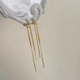 Long Tassel Dangling Chain 18K Gold Copper Clip On Earring for Women