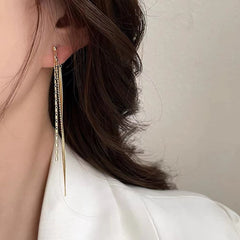 Long Tassel Dangling Chain 18K Gold Copper Clip On Earring for Women