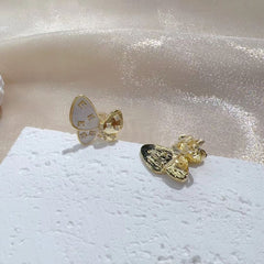 Butterfly Mother of Pearl Cubic Zirconia Copper 18K Gold Stud Earring for Women