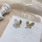Butterfly Mother of Pearl Cubic Zirconia Copper 18K Gold Stud Earring for Women