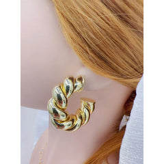 Twisted Croissant Glossy Copper Gold Hoop Bali Earrings for Women