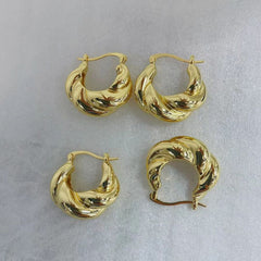 Croissant Twisted Glossy 18K Gold Copper Anti Tarnish Hoop Bali Earring for Women