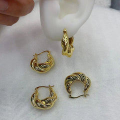 Croissant Twisted Glossy 18K Gold Copper Anti Tarnish Hoop Bali Earring for Women
