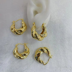 Croissant Twisted Glossy 18K Gold Copper Anti Tarnish Hoop Bali Earring for Women