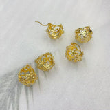Floral Filigree Ball 18K Glossy Gold Copper Anti Tarnish Hoop Bali Earring for Women