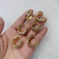 Rainbow Multi Color Cubic Zirconia 18K Gold Copper Hoop Bali Earring for Women