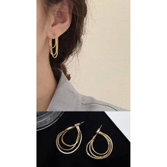 Triple Box Chain 18K Gold Dangling Earring for Women