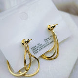 Triple Box Chain 18K Gold Dangling Earring for Women