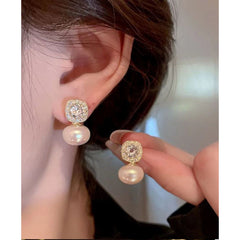 Cubic  Zirconia Pearl 18K Gold Stud Earring for Women