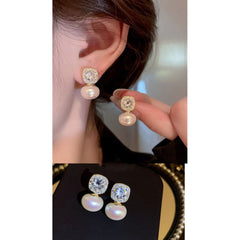 Cubic  Zirconia Pearl 18K Gold Stud Earring for Women