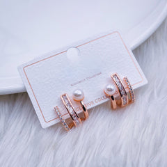 Pearl Cubic Zirconia Princess Cut Stainless Steel Rose Gold Hoop Stud Earring For Women