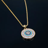 Evil Eye Baguette 18k Gold Blue Copper Pendant Chain Earring Set For Women