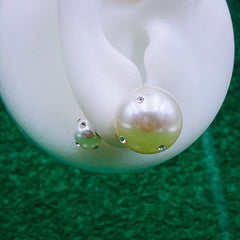 Post Dual Pearl Studded Zircon 18K Gold Double Side Stud Earrring for Women