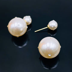 Post Dual Pearl Studded Zircon 18K Gold Double Side Stud Earrring for Women